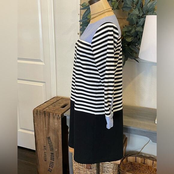 ANN TAYLOR LOFT Chambray Striped Sheath Coastal Dress Women's size S resort - Picture 3 of 10